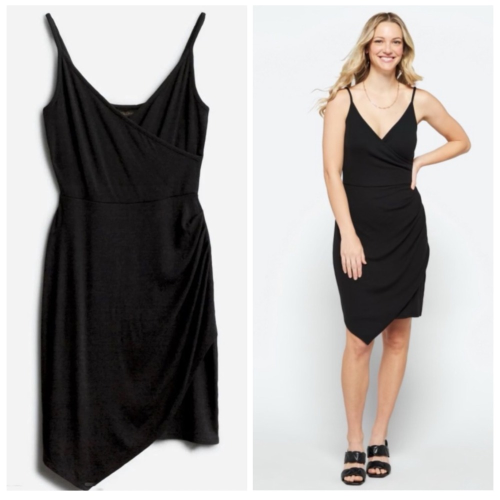 GOLDRAY Black Fraidy Size S‎ Faux Wrap Knit Midi Dress Asymmetric Casual Basic